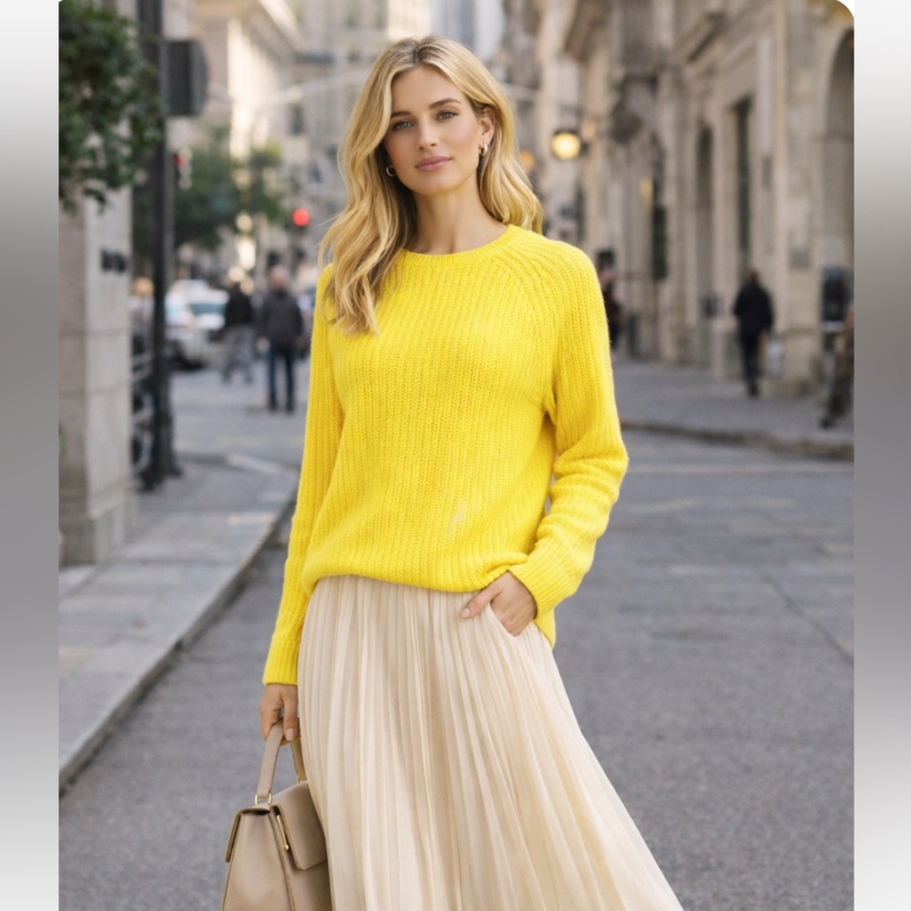 🔥RALPH LAUREN Laured CHUNKY Ribbed cotton YELLOW sweater SzM Pristine PriceFirm!